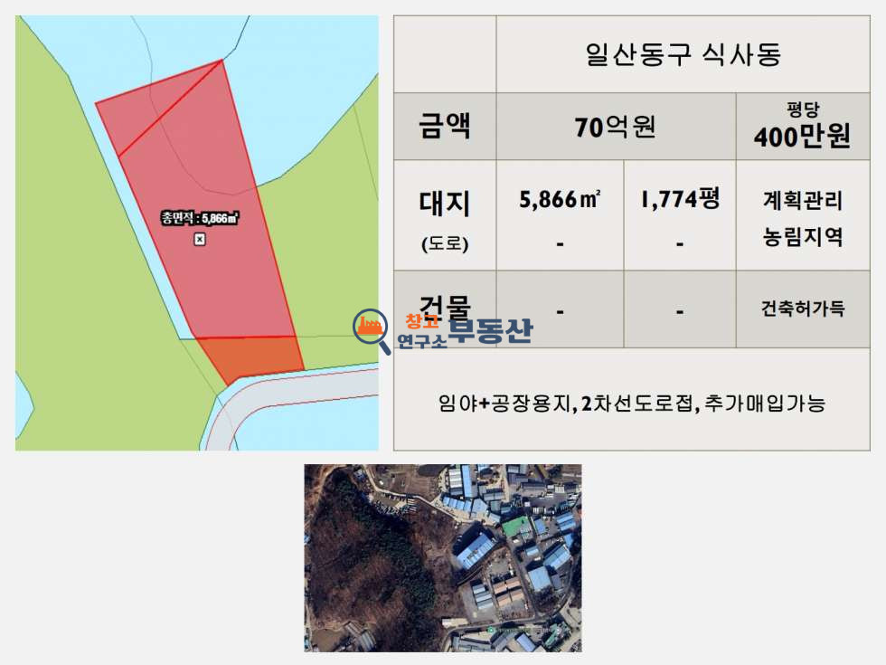 경기 고양일산동구 식사동 #매매1,774평#계획관리#임야+공장용지#2차선도로접#추가매입가능# 매매 매물번호 15734 사진 2